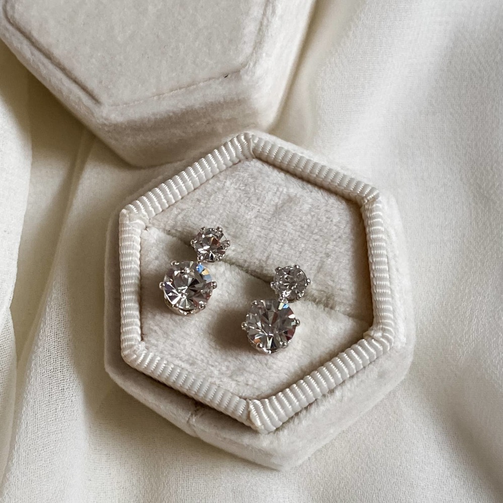 VTG Silver Diamond Double Stud Earrings